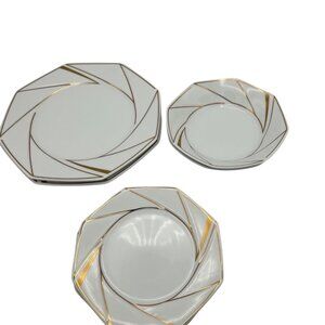 Ranmaru Gallery Octagonal White Gold Crystalline  2 Sets of 3 Pieces Japan